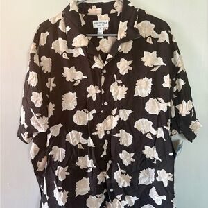 Arizona Jean Company Men's Black and Cream Floral Shirt Color Brown Size Xl